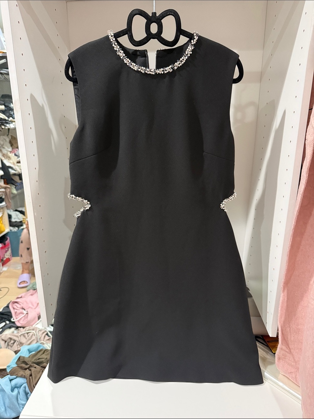 Black Sleeveless Jewel-Trim A-Line Dress
